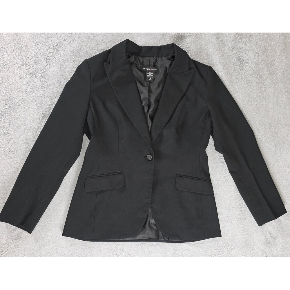 New York & Company Black Stretch Blazer Single Button Suit Jacket Womens 12